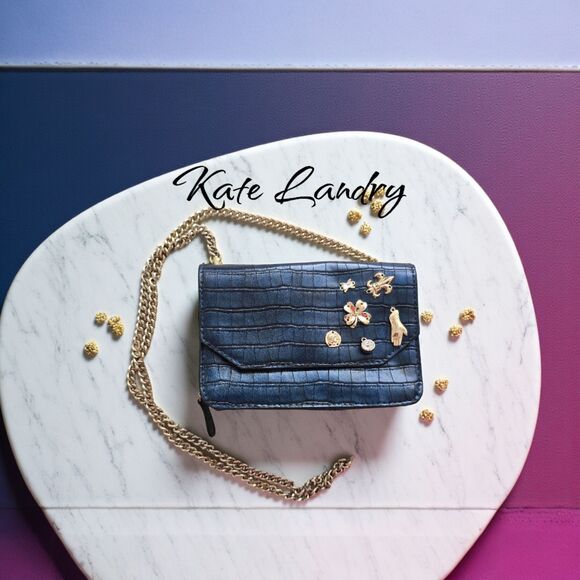 Kate Landry Blue Croc Embossed Cross Body Clutch Shoulder Bag Purse with Charms - Picture 1 of 8